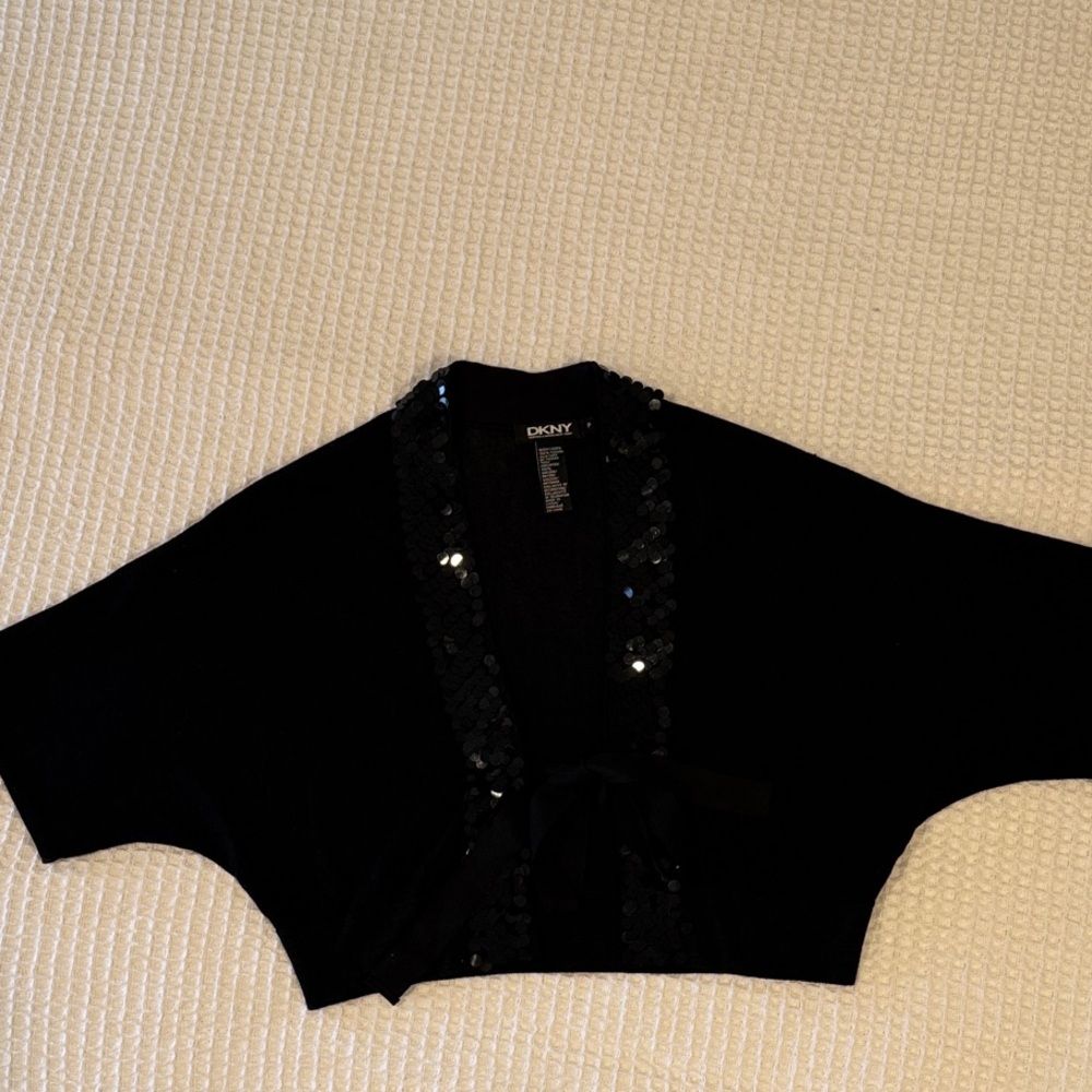 DKNY Black Sequin Cardigan Shrug